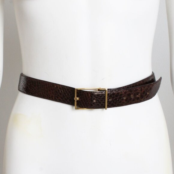 Bosca Belt Mens Caiman Glossy Croc Alligator Exotic Skin Gold Buckle - Picture 2 of 8